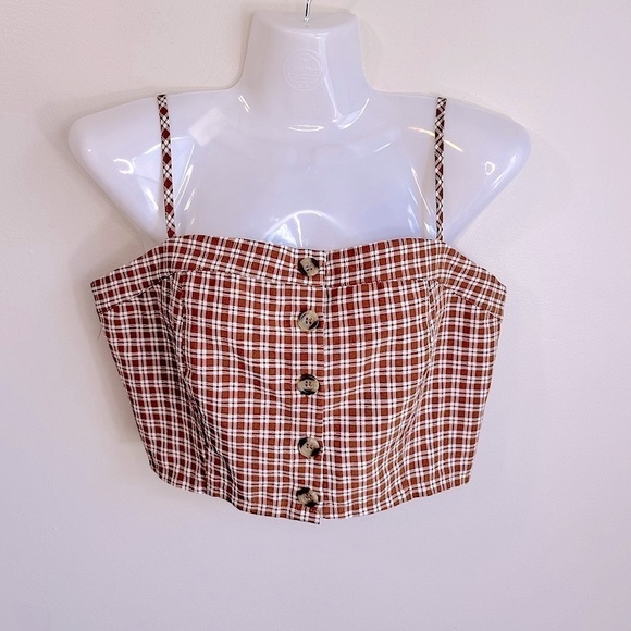 NWOT PacSun Lottie Moss Plaid Bustier Crop Top Brown and White Size Medium - Picture 6 of 9